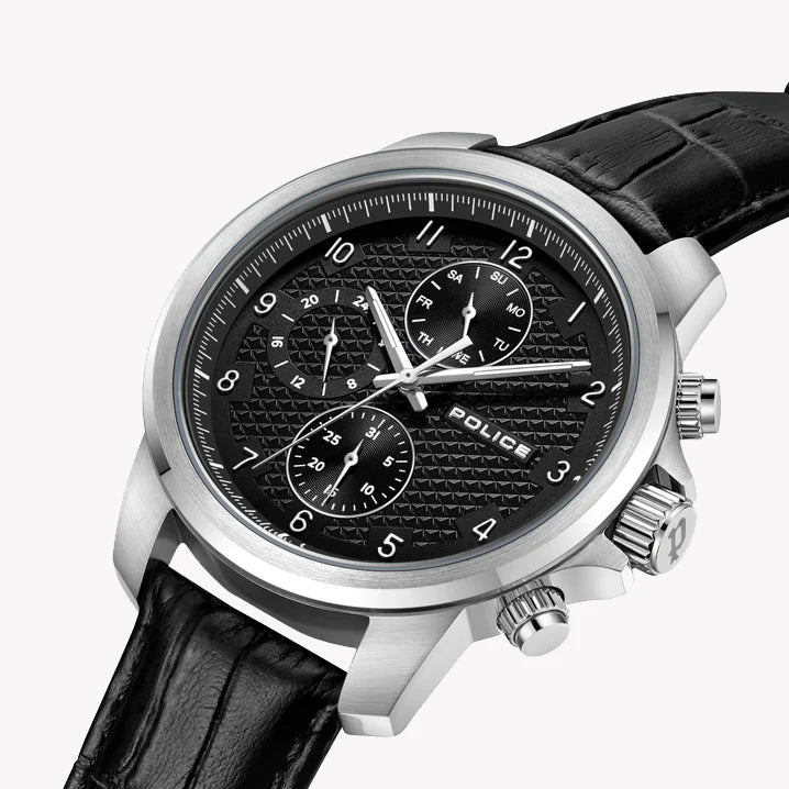Police Men's Silver Stainless Steel, Black Leather | Pewjf0021503 by i-watch