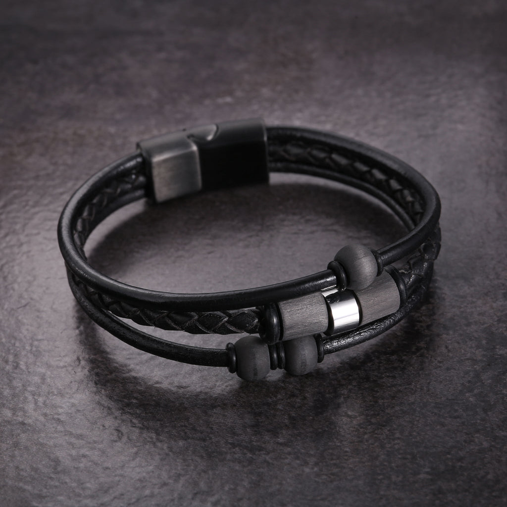 Zink Men's Black Stainless Steel & Leather Bracelet | Zjbc0412