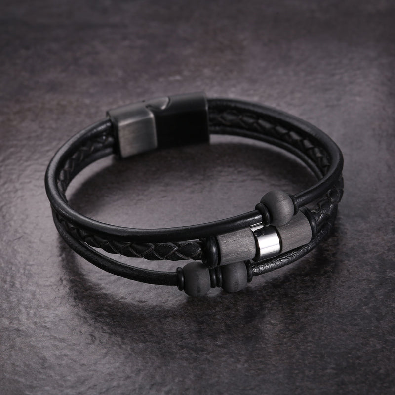 Zink Men's Black Stainless Steel & Leather Bracelet | Zjbc0412 by i-watch