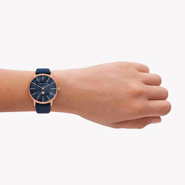 Armani Exchange Men's Rose Gold Watch, Blue Leather | Ax7149set