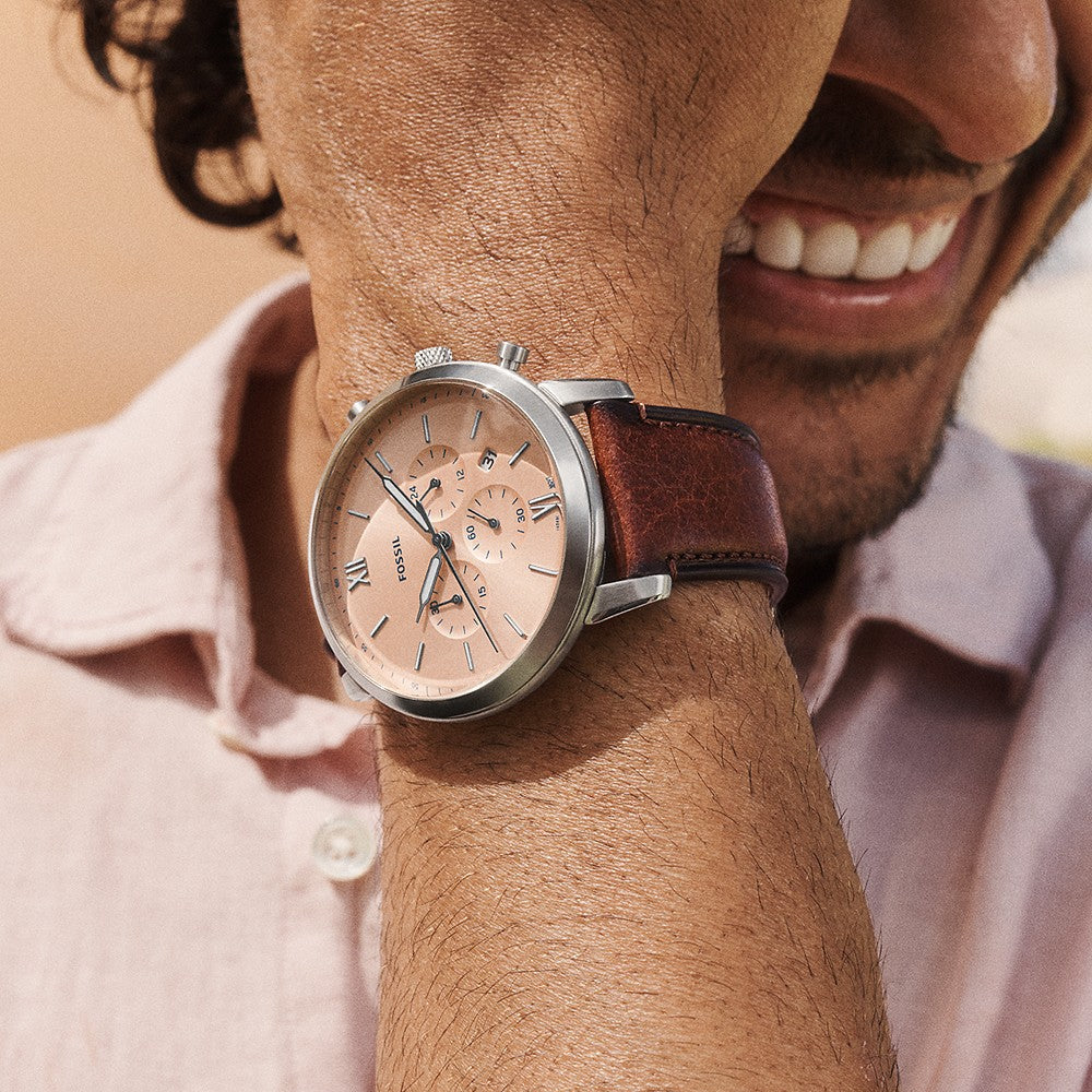 Fossil Men's Silver Stainless Steel, Brown Leather | Fs5982 by i-watch