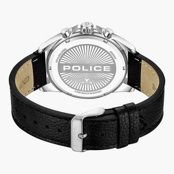 Police Men's Silver Stainless Steel Watch, Black Leather Band | Pewgc0054005 by i-watch