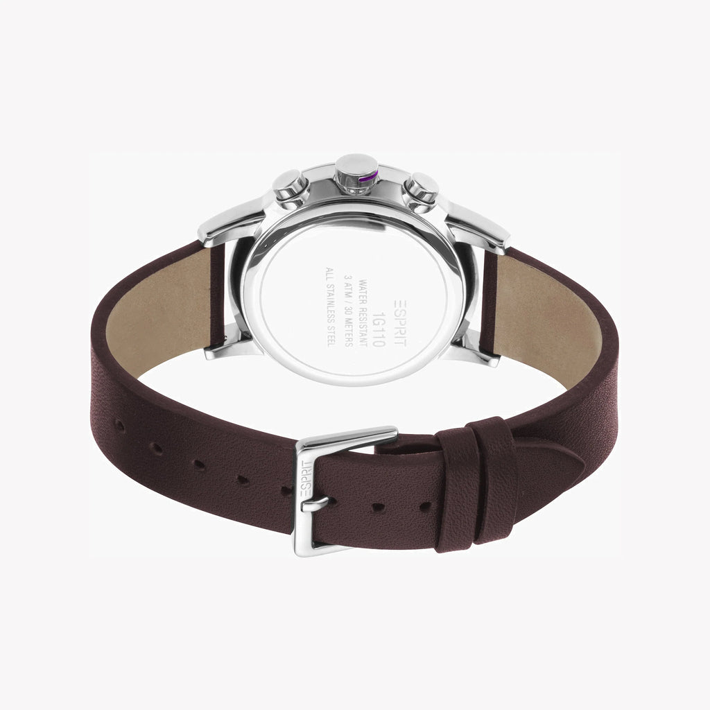ESPRIT MEN'S ELEGANCE - STUNNING BROWN LEATHER & BLACK DIAL STAINLESS STEEL WATCH-i-Watch-3