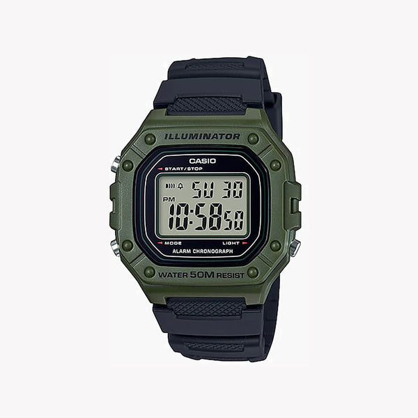 Casio Unisex Dark Green Resin Watch, Black Dial | W-218h-3a by i-watch