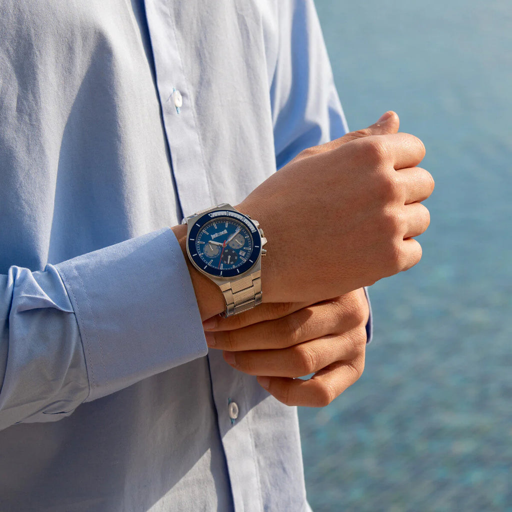 JUST CAVALLI JC1G139M0065 - ELEGANT BLUE DIAL MEN'S WATCH WITH SILVER STAINLESS STEEL BAND-i-Watch-4