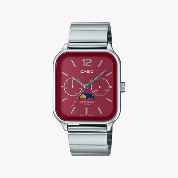 Casio Mtp-M305d-4avdf Sporty Elegance - Men's Stainless Steel Watch With Vibrant Red Dial by i-watch