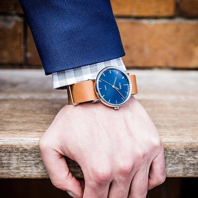 Timex Men's Brass Watch, Blue Dial, Tan Leather | Tw2p97800 by i-watch