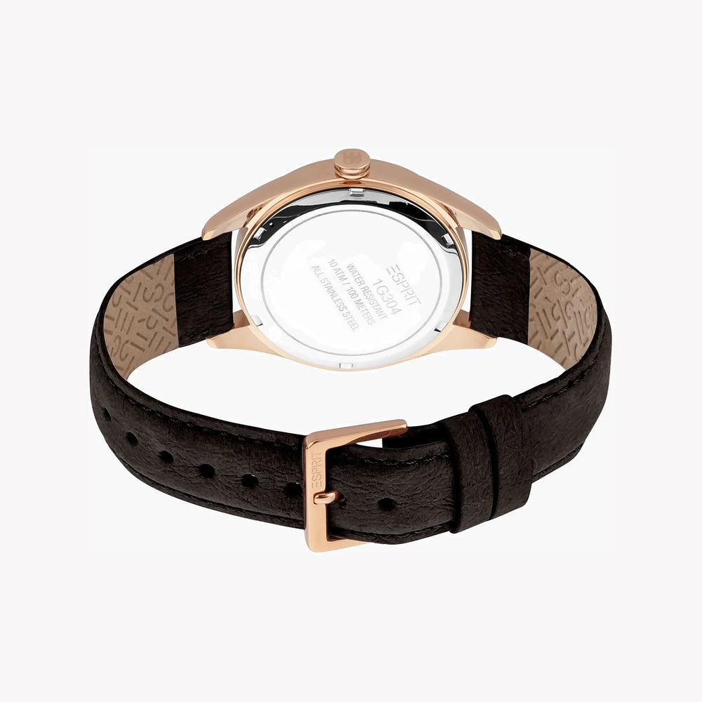 Esprit Men's Brown Leather Watch, Silver Dial | Es1g292m0035 by i-watch