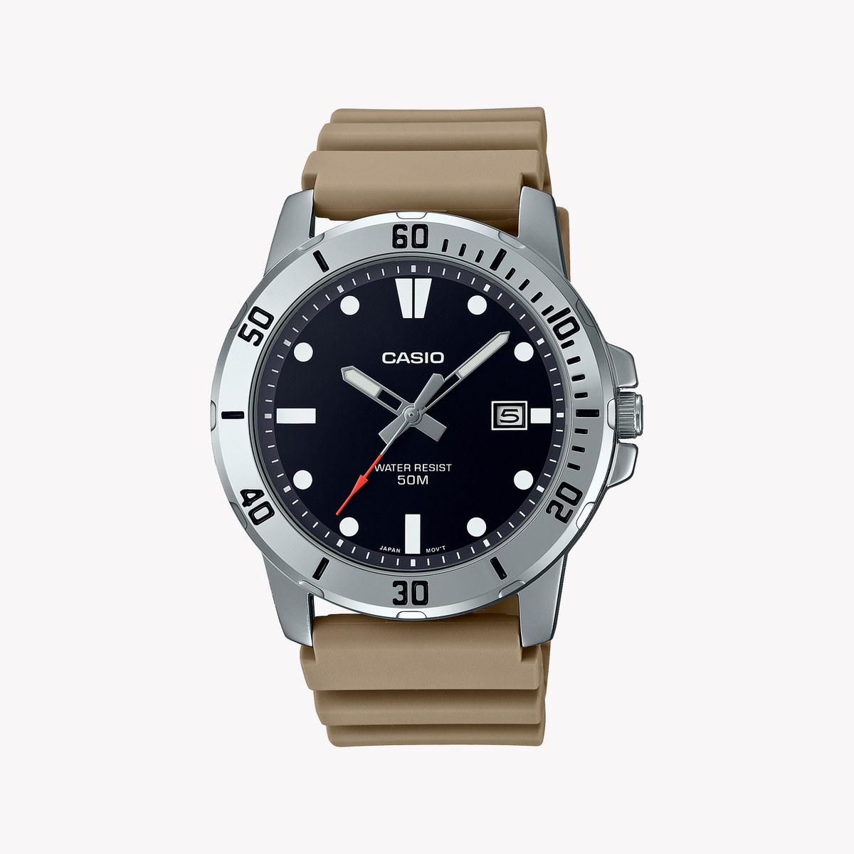 CASIO MTP-VD01-5EVUDF SLEEK SPORTY ELEGANCE - MEN'S WATCH WITH BLACK DIAL AND BEIGE RESIN BAND