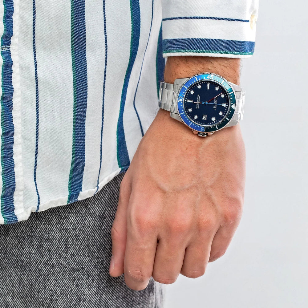 Esprit Men's Silver Stainless Steel Watch, Blue Dial | Es1g010m0035 by i-watch