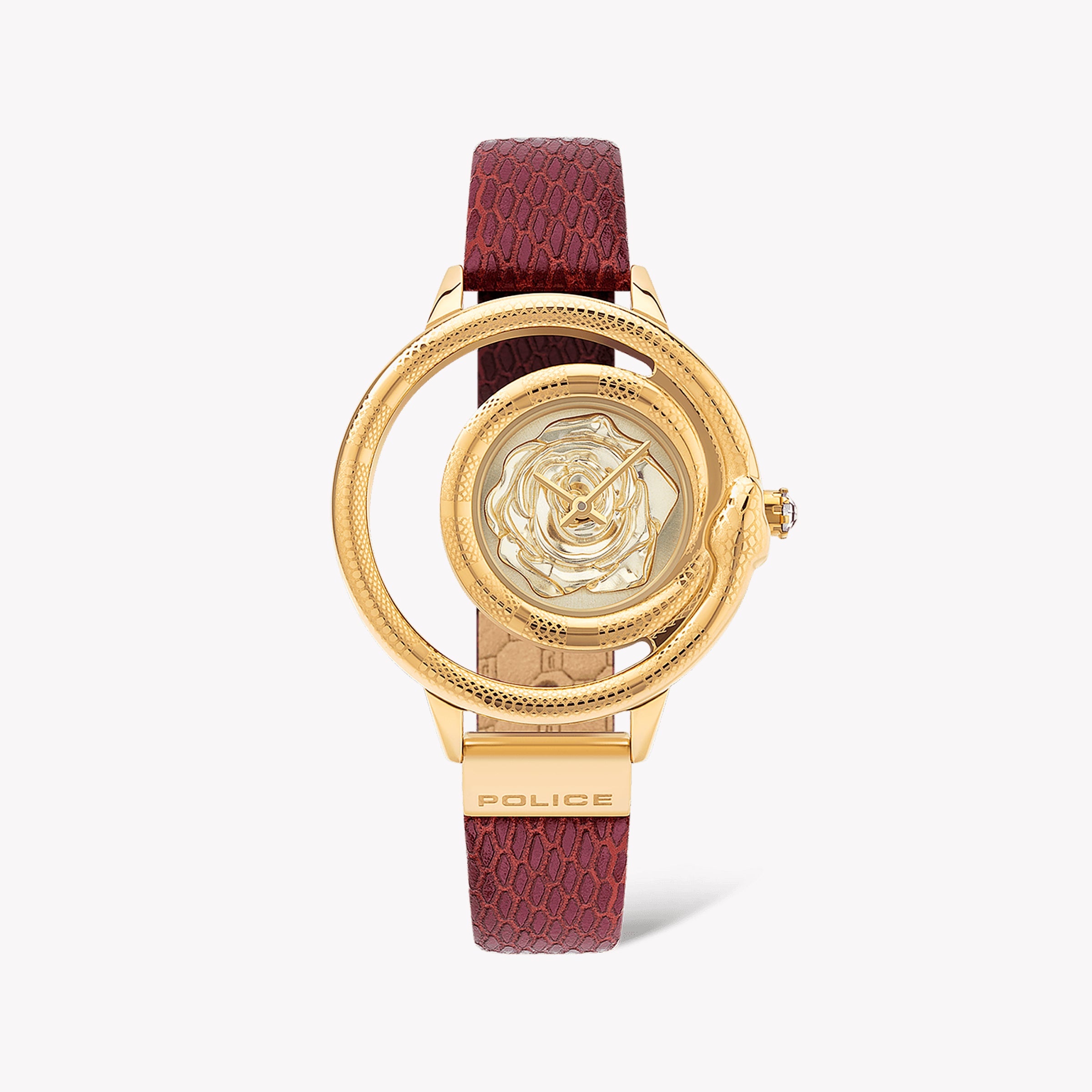 POLICE PEWLA2008302 ELEGANCE REDEFINED - CHIC RED LEATHER & GOLD DIAL WOMEN'S WATCH