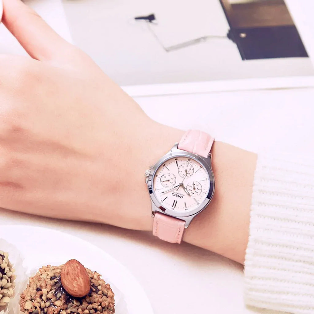 CASIO Women's Watch with Silver Stainless Steel Case and Rose Leather Band-i-Watch-2