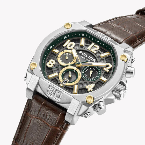 Police Men's Silver Stainless Steel, Brown Leather | Pewjf0021902 by i-watch