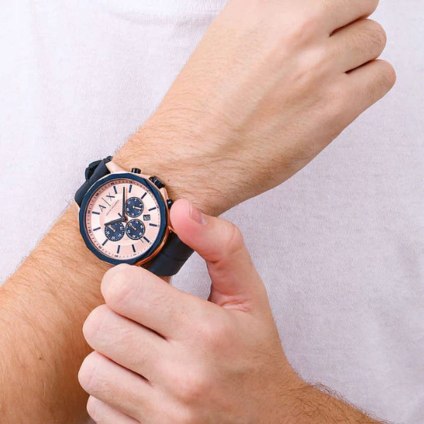 Armani Exchange Men's Rose Gold Watch, Blue Silicone | Ax1730 by i-watch