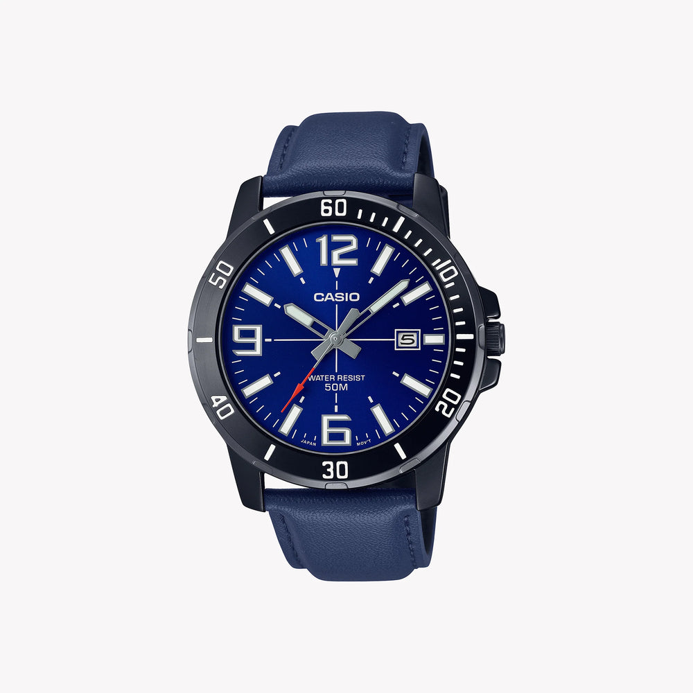 Casio Men's Blue Leather Watch, Stainless Steel Case | Mtp-Vd01bl-2bv by i-watch