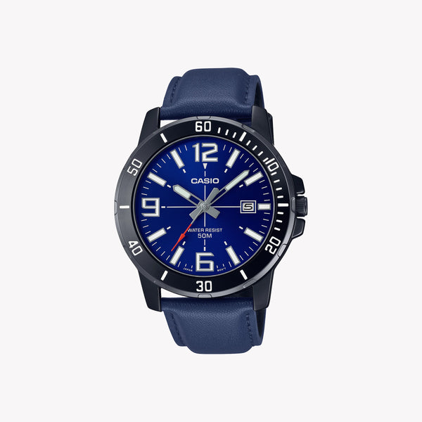 Casio Men's Blue Leather Watch, Stainless Steel Case | Mtp-Vd01bl-2bv by i-watch