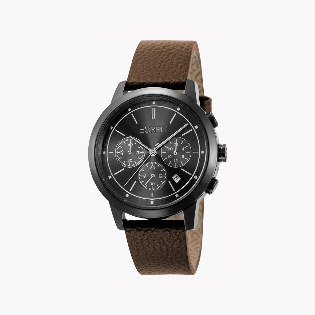 ESPRIT MEN'S TIMEPIECE - ELEGANT BROWN LEATHER & BLACK DIAL STAINLESS STEEL WATCH