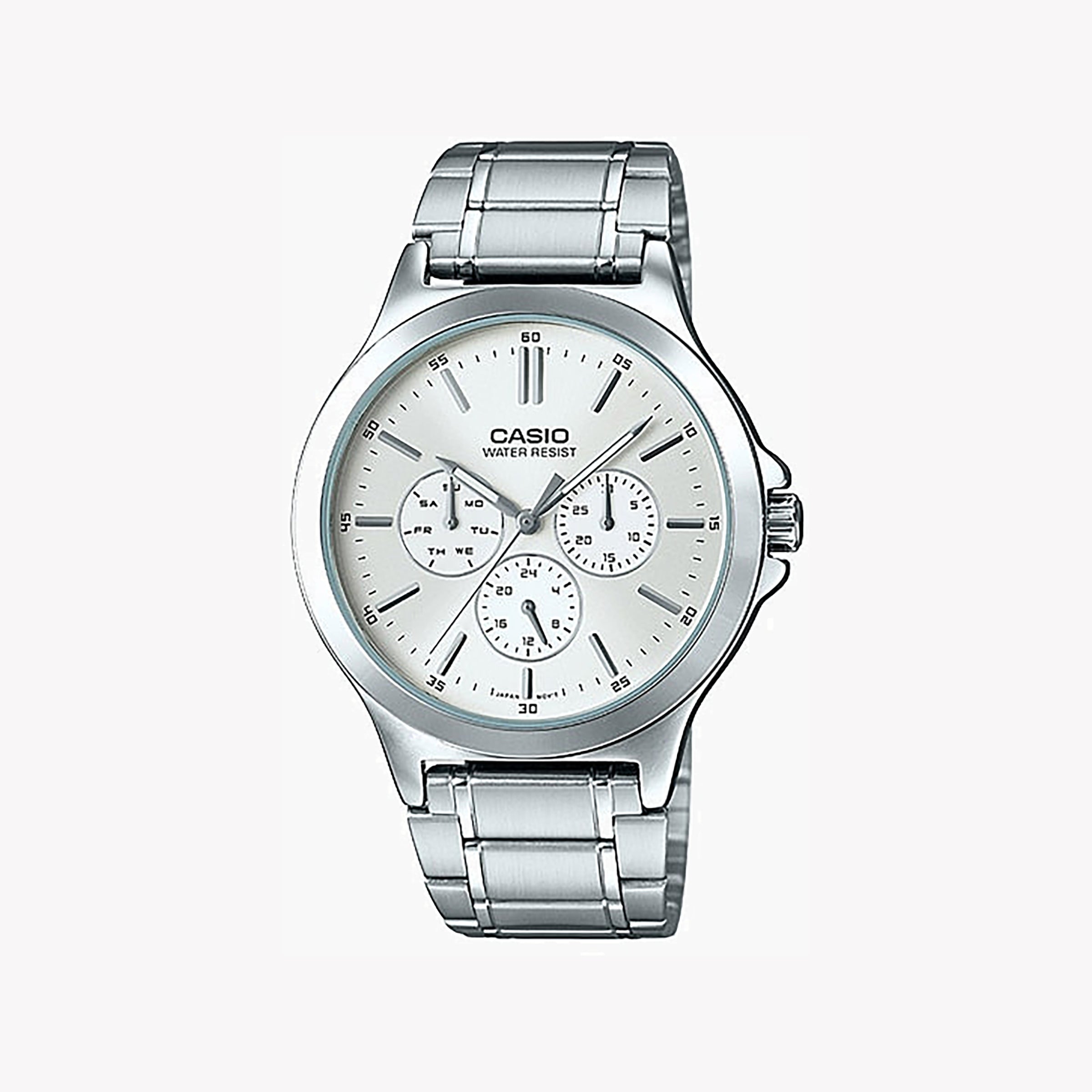 CASIO MTP-V300D-7AUDF - BOLD ELEGANCE MEN'S WATCH WITH SILVER STAINLESS STEEL BAND AND WHITE DIAL