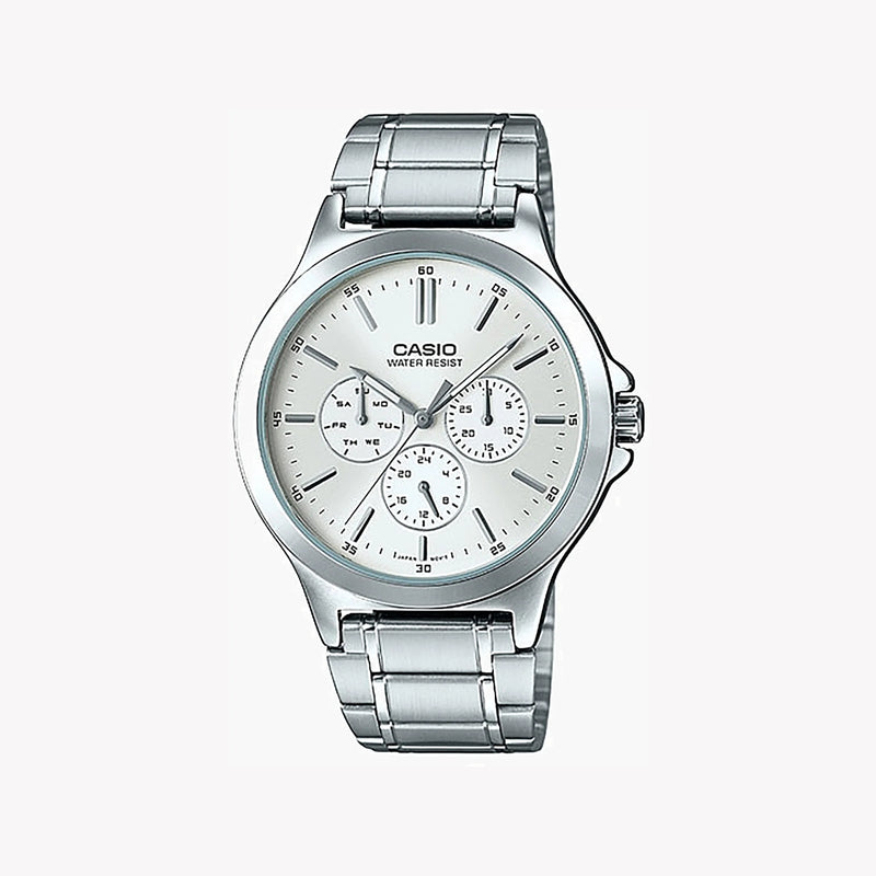 Casio Mtp-V300d-7audf - Bold Elegance Men's Watch With Silver Stainless Steel Band And White Dial by i-watch