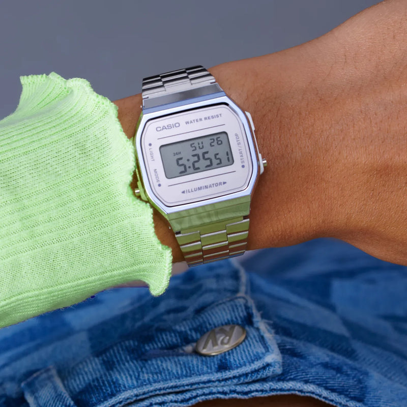 Casio Men's Resin And Metal Watch, Silver Dial | A168wem-7ef by i-watch