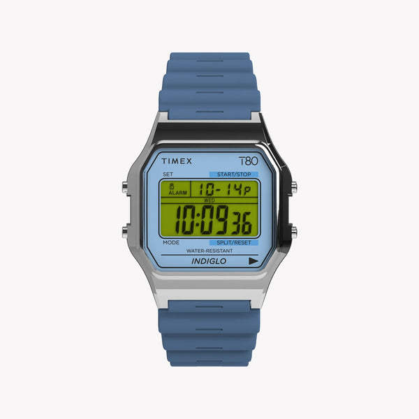 TIMEX T80 SILVER TONE BLUE LENS - RETRO CHRONOGRAPH WITH INDIGLO LIGHT