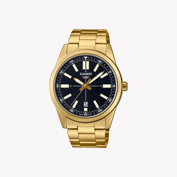 Casio Men's Gold Stainless Steel Watch, Black Dial | Mtp-Vd02g-1e by i-watch