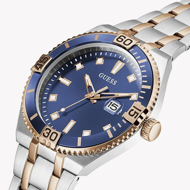 Guess Men's Silver/Rose Gold Watch, Blue Dial | Gw0330g3 by i-watch