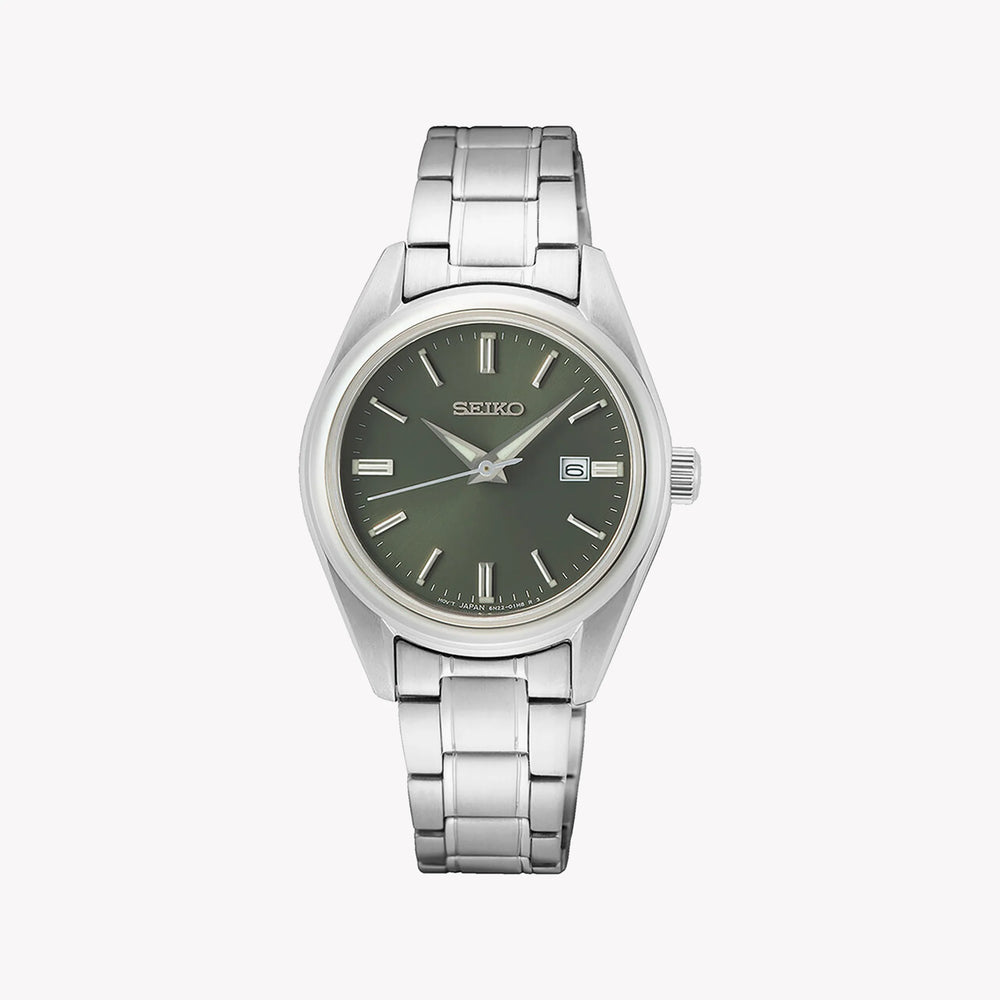 Seiko Women's Silver Stainless Steel Watch, Green Dial | Sur533p1 Seiko Women's Silver Stainless Steel Watch, Green Dial | Sur533p1