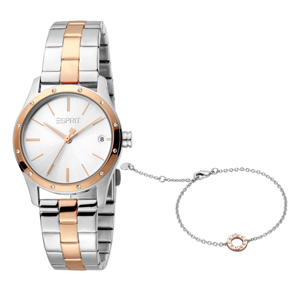 Esprit Women's Watch With Silver Stainless Steel Case And Silver & Rose Gold Stainless Steel Band by i-watch