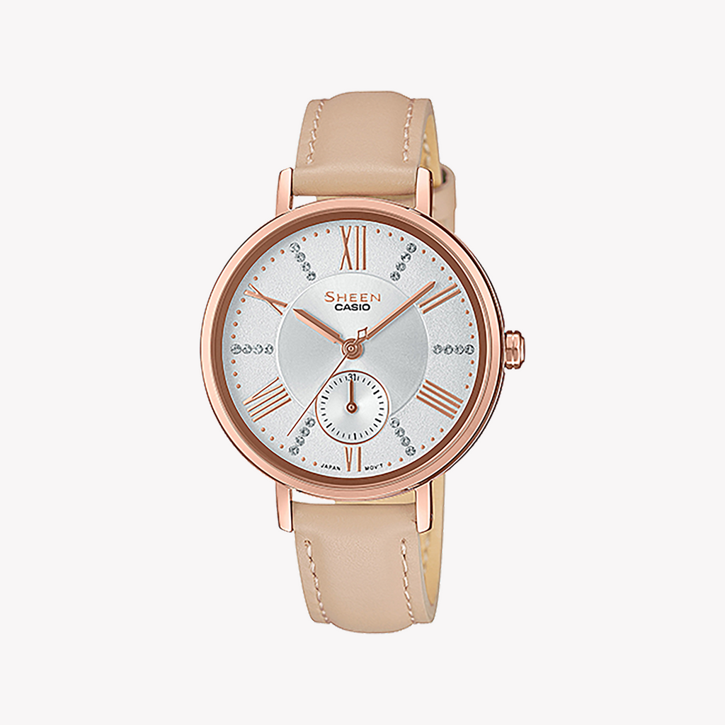 CASIO SHE-3066PGL-7BUDF ELEGANT ROSE GOLD - LIGHTWEIGHT WOMEN'S TIMEPIECE WITH SPARKLING CRYSTALS