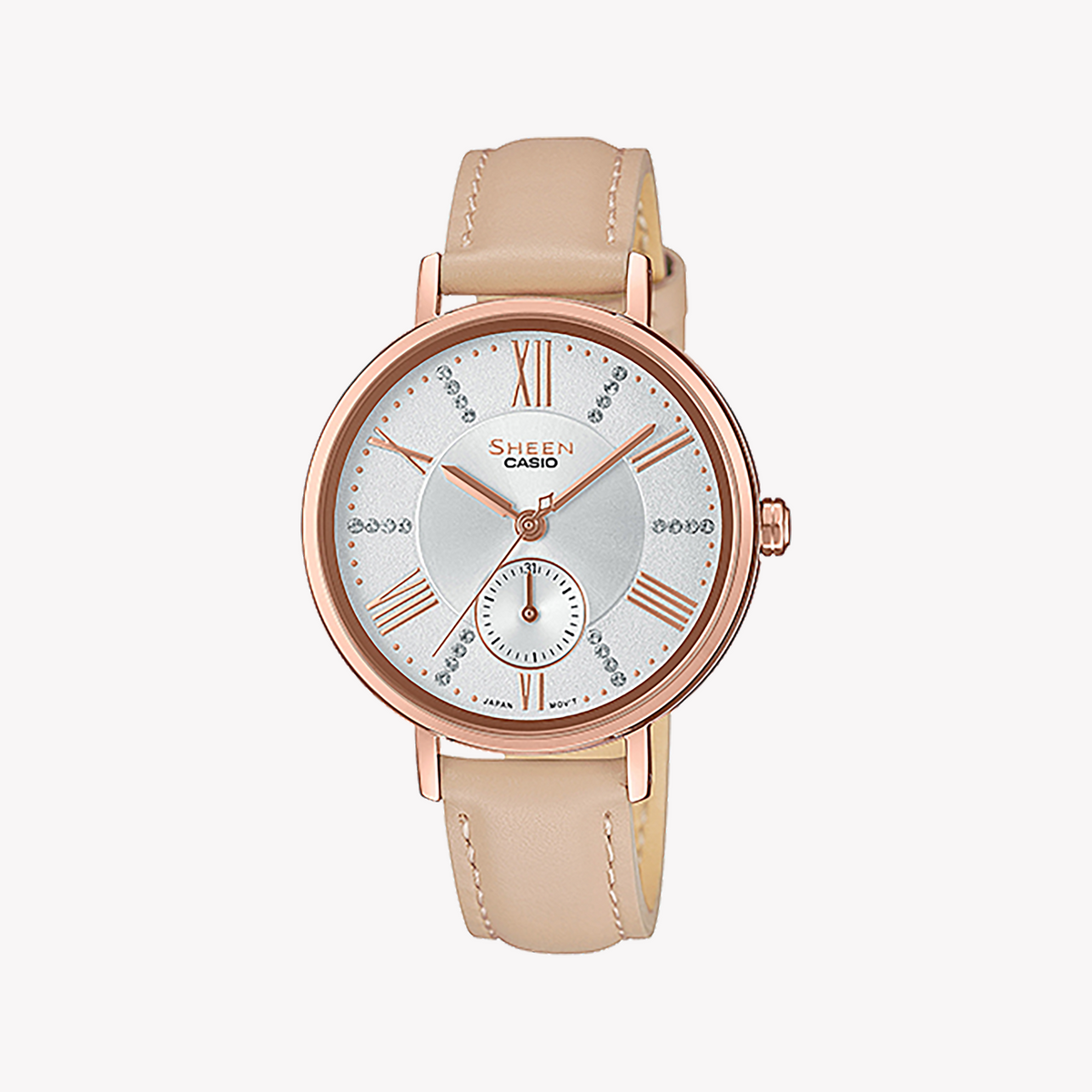 CASIO SHE-3066PGL-7BUDF ELEGANT ROSE GOLD - LIGHTWEIGHT WOMEN'S TIMEPIECE WITH SPARKLING CRYSTALS
