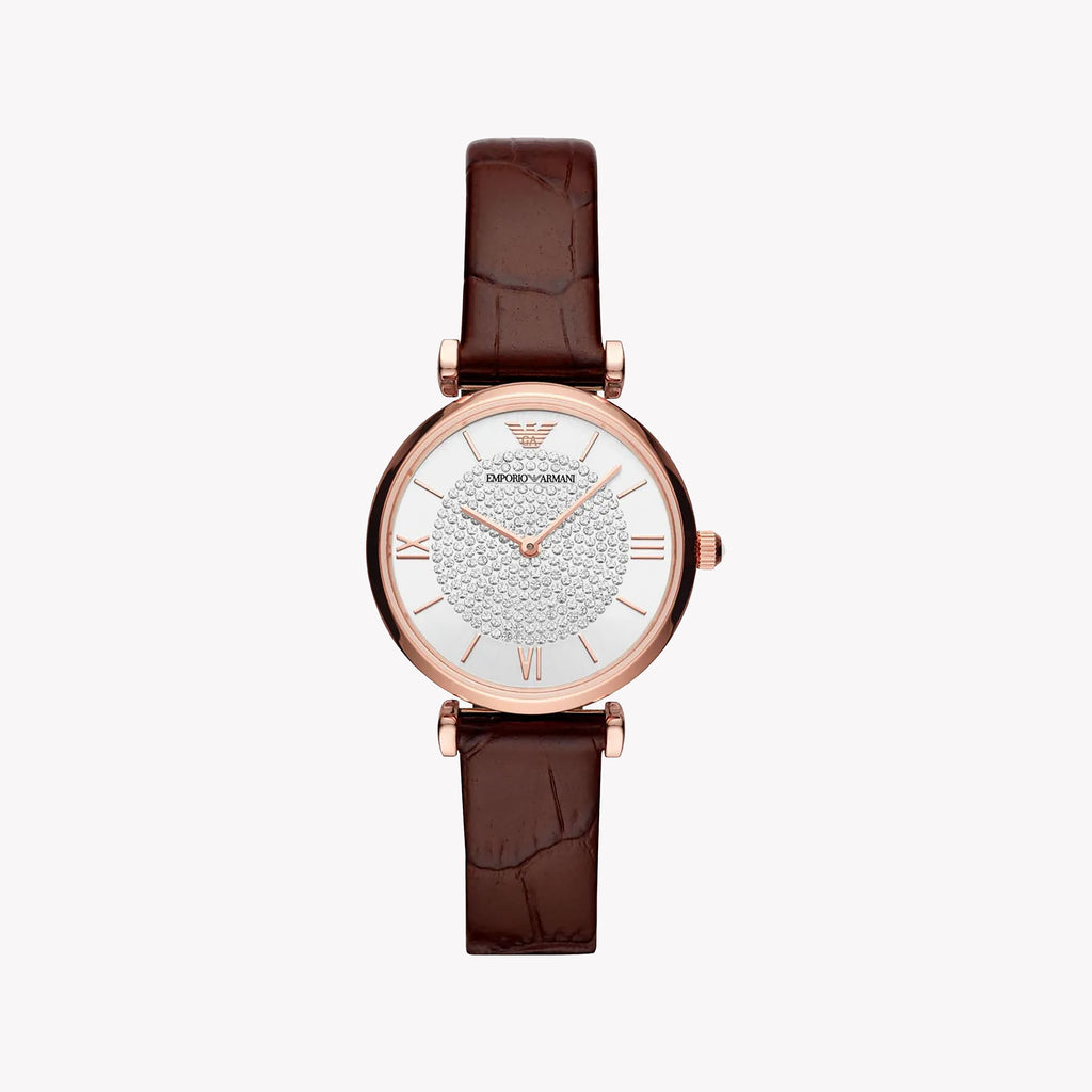 EMPORIO ARMANI AR11269 - RADIANT ROSE GOLD & BROWN LEATHER WOMEN'S WATCH