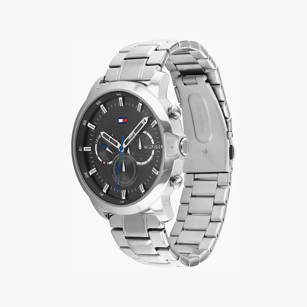 Tommy Hilfiger Men's Silver Watch, Black Dial | Sku 1673146 by i-watch