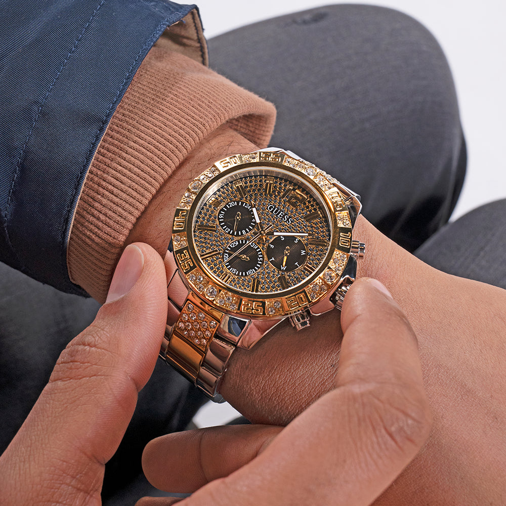 GUESS GW0796G3 - BOLD SOPHISTICATION MEN'S WATCH IN STRIKING GOLD/SILVER WITH BLACK DIAL-i-Watch-5