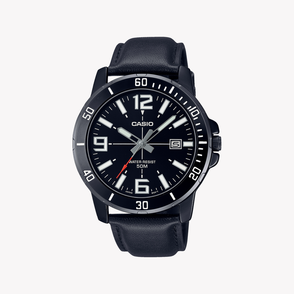 CASIO MTP-VD01BL-1BVUDF - BOLD ELEGANCE MEN'S WATCH WITH BLACK LEATHER STRAP & MODERN AESTHETIC-i-Watch-2