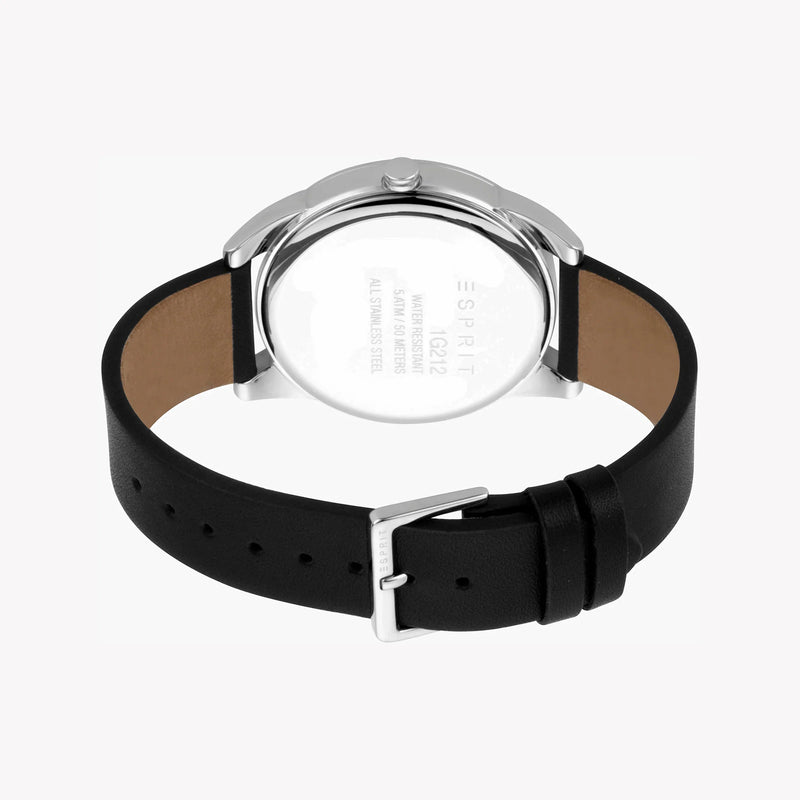 Esprit Men's Black Leather Watch, Silver Dial | Es1g093m0015 by i-watch