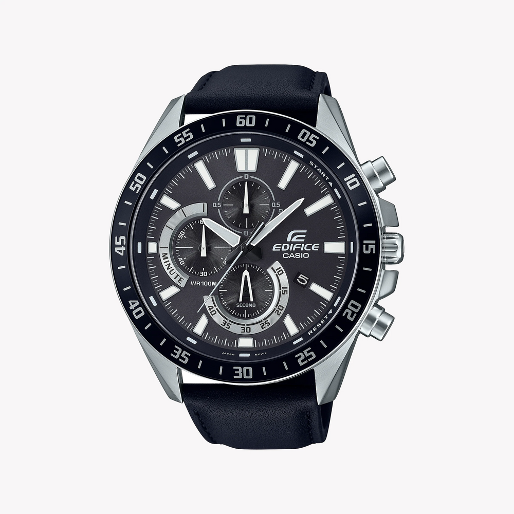 Casio Edifice Efv-620l-1avudf - Sporty Elegance Men's Watch With Leather Band & Black Dial by i-watch