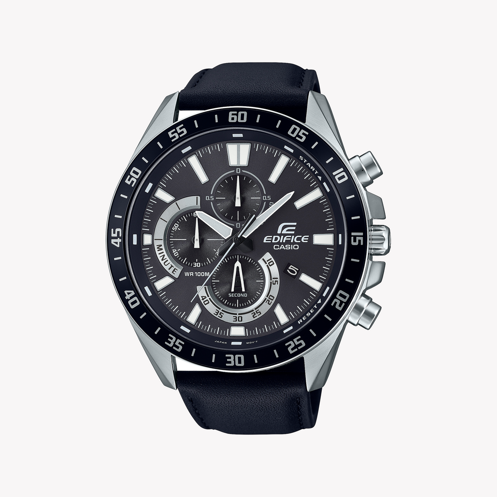 CASIO EDIFICE EFV-620L-1AVUDF - SPORTY ELEGANCE MEN'S WATCH WITH LEATHER BAND & BLACK DIAL