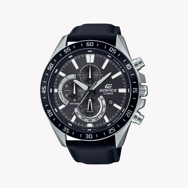 Casio Edifice Efv-620l-1avudf - Sporty Elegance Men's Watch With Leather Band & Black Dial by i-watch
