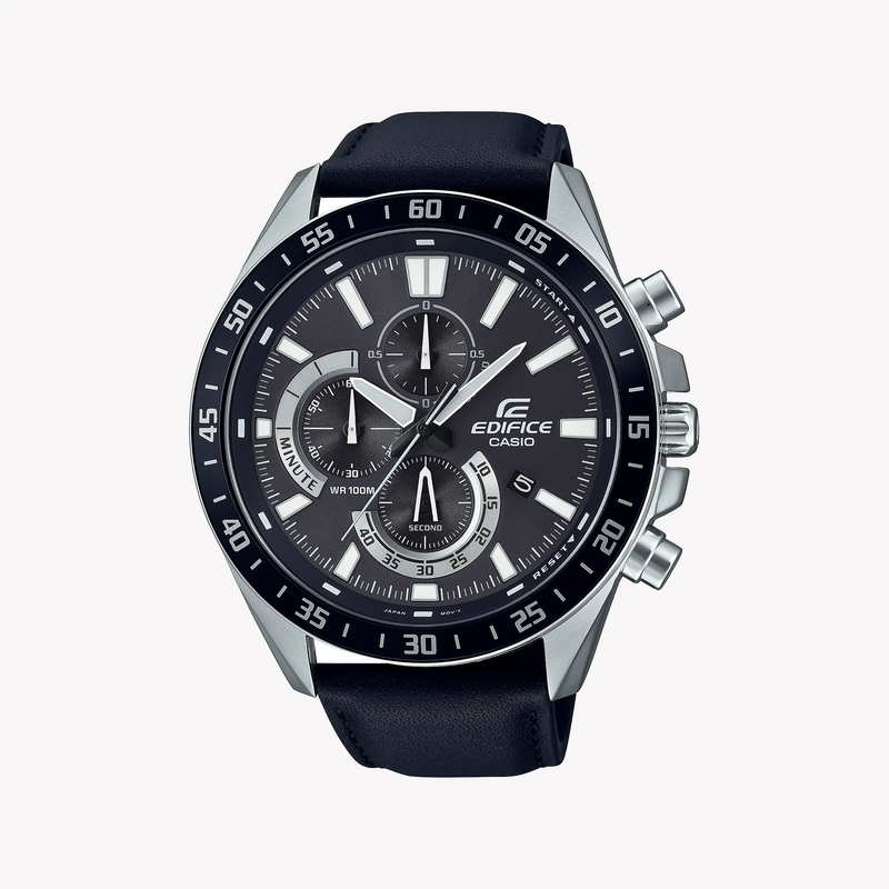 Casio Edifice Efv-620l-1avudf - Sporty Elegance Men's Watch With Leather Band & Black Dial by i-watch