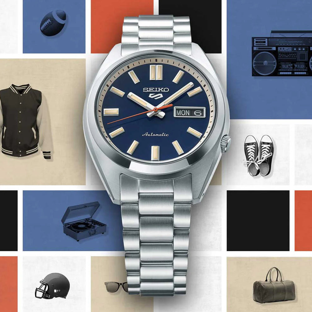 Seiko 5 Men's Silver Stainless Steel, Dark Blue Dial | Srpk87k1 by i-watch