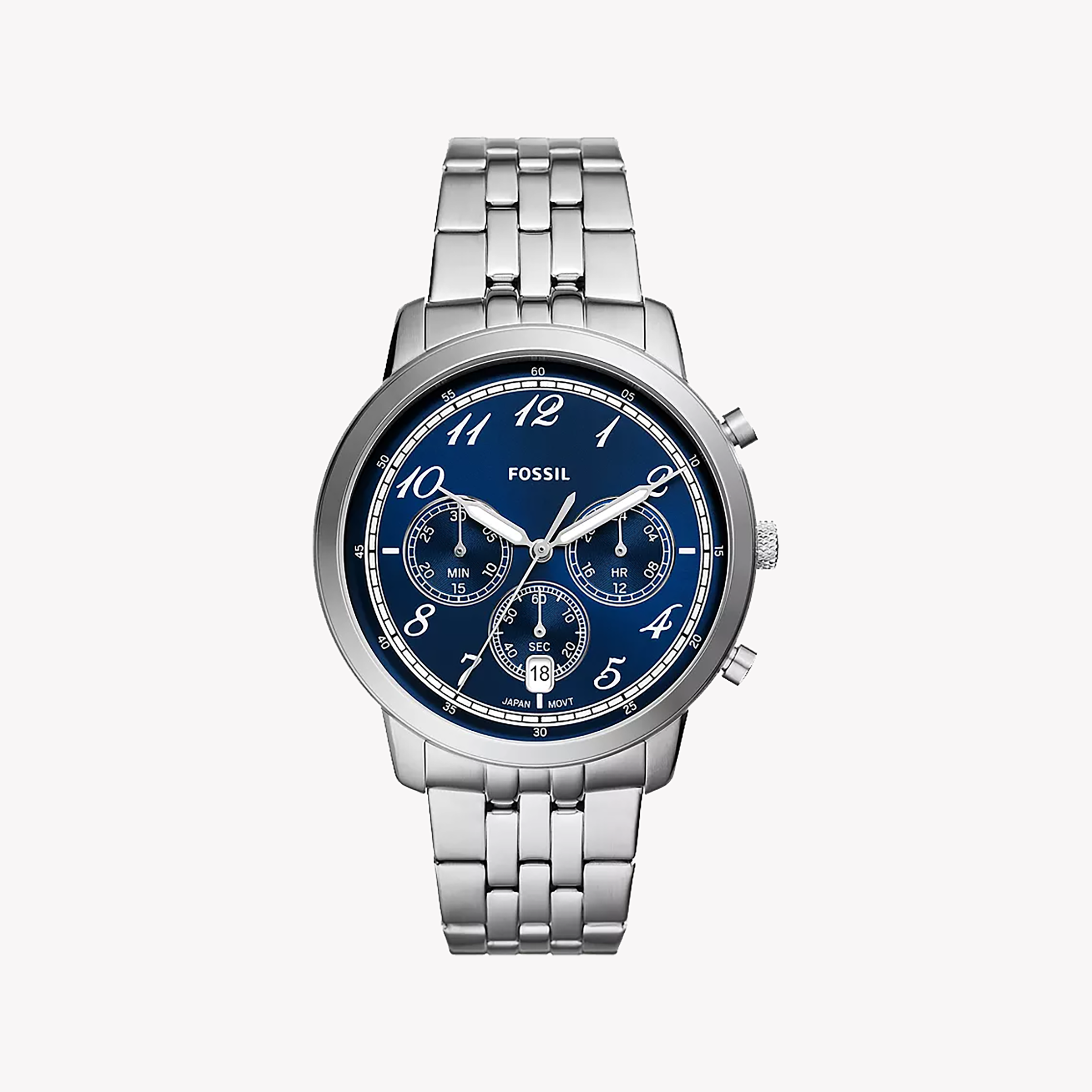 FOSSIL FS6025 TIMEPIECE - ELEGANT SILVER & BLUE DIAL MEN'S QUARTZ WATCH