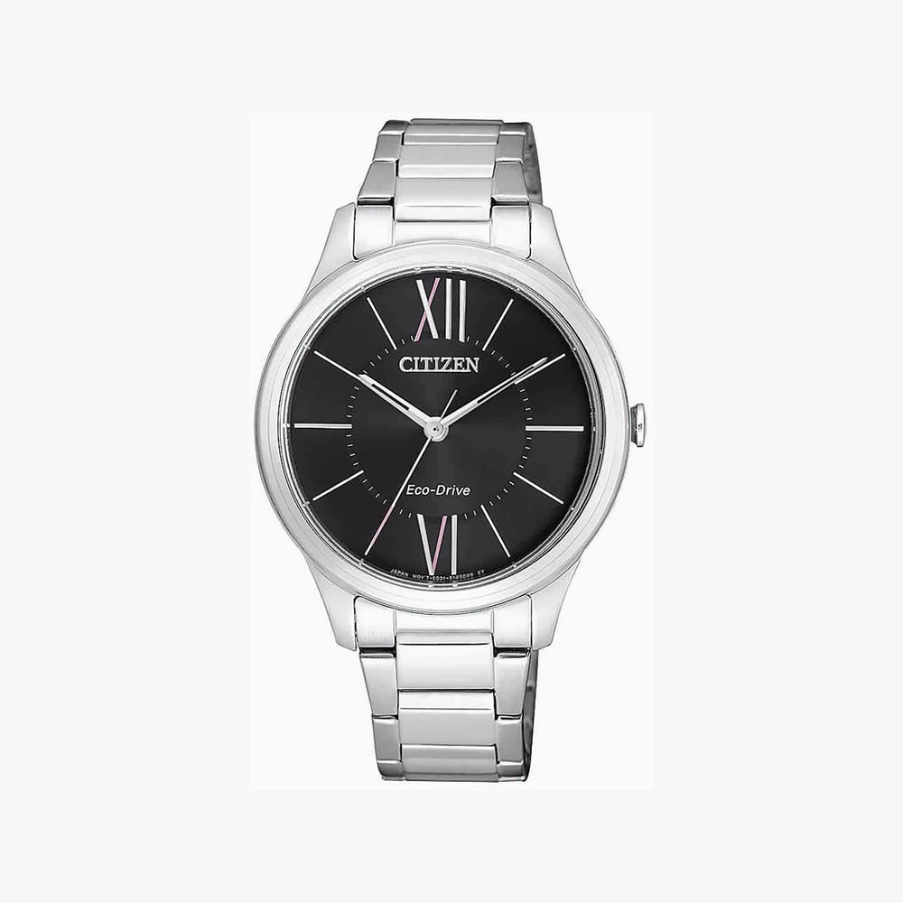 Citizen Eco-Drive Em0410-58e - Modern Elegance - Sustainable Women's Watch With Silver Band & Black Dial by i-watch