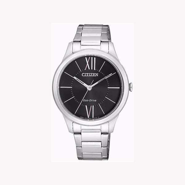 Citizen Eco-Drive Em0410-58e - Modern Elegance - Sustainable Women's Watch With Silver Band & Black Dial by i-watch