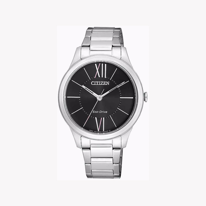 Citizen Eco-Drive Em0410-58e - Modern Elegance - Sustainable Women's Watch With Silver Band & Black Dial by i-watch