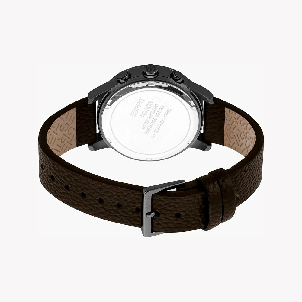 Esprit Men's Brown Leather Watch, Black Dial | Es1g101m0025 by i-watch