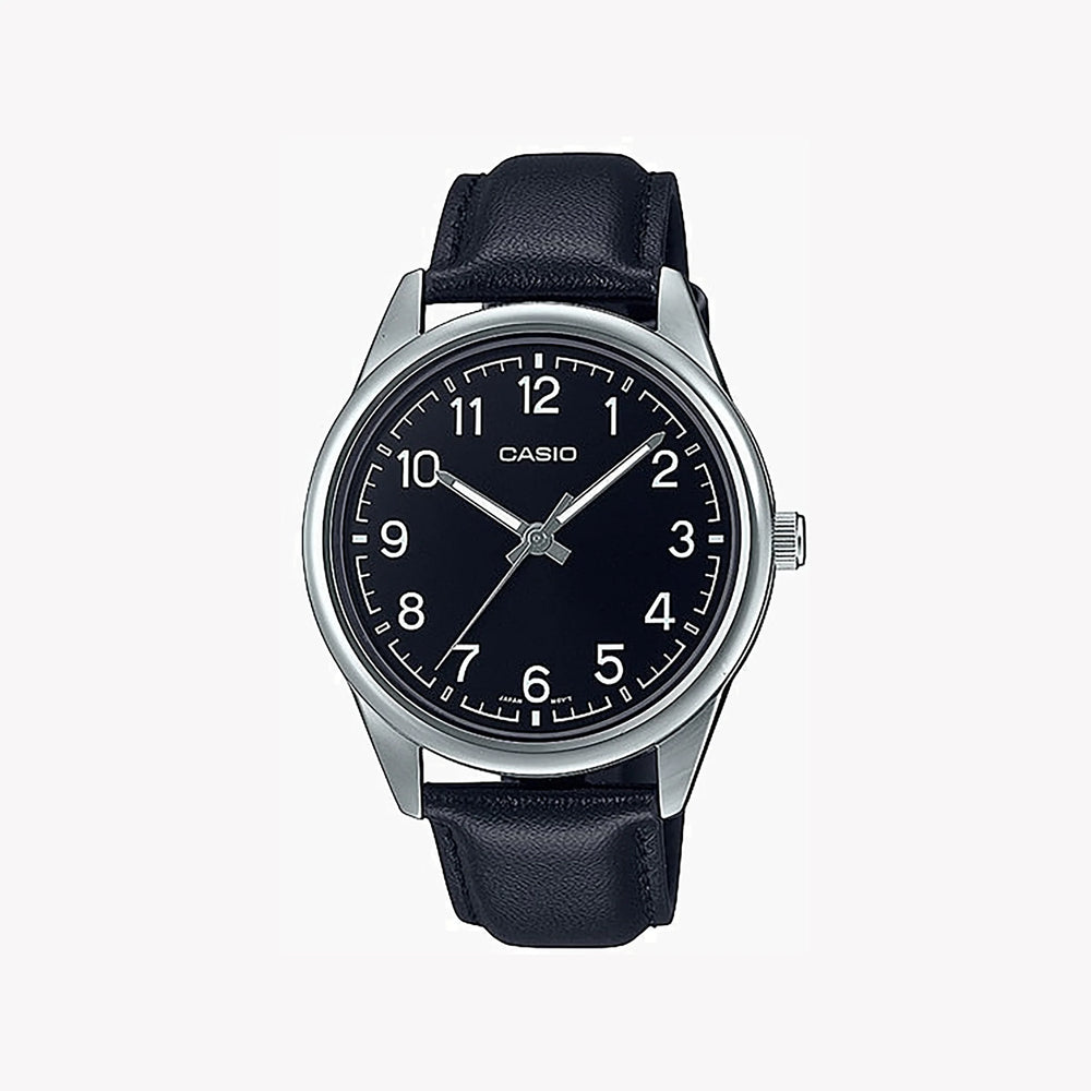 Casio Men's Silver Leather Watch, Black Dial | Mtp-V005l-1b4 by i-watch