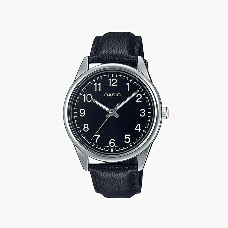 Casio Men's Silver Leather Watch, Black Dial | Mtp-V005l-1b4 by i-watch