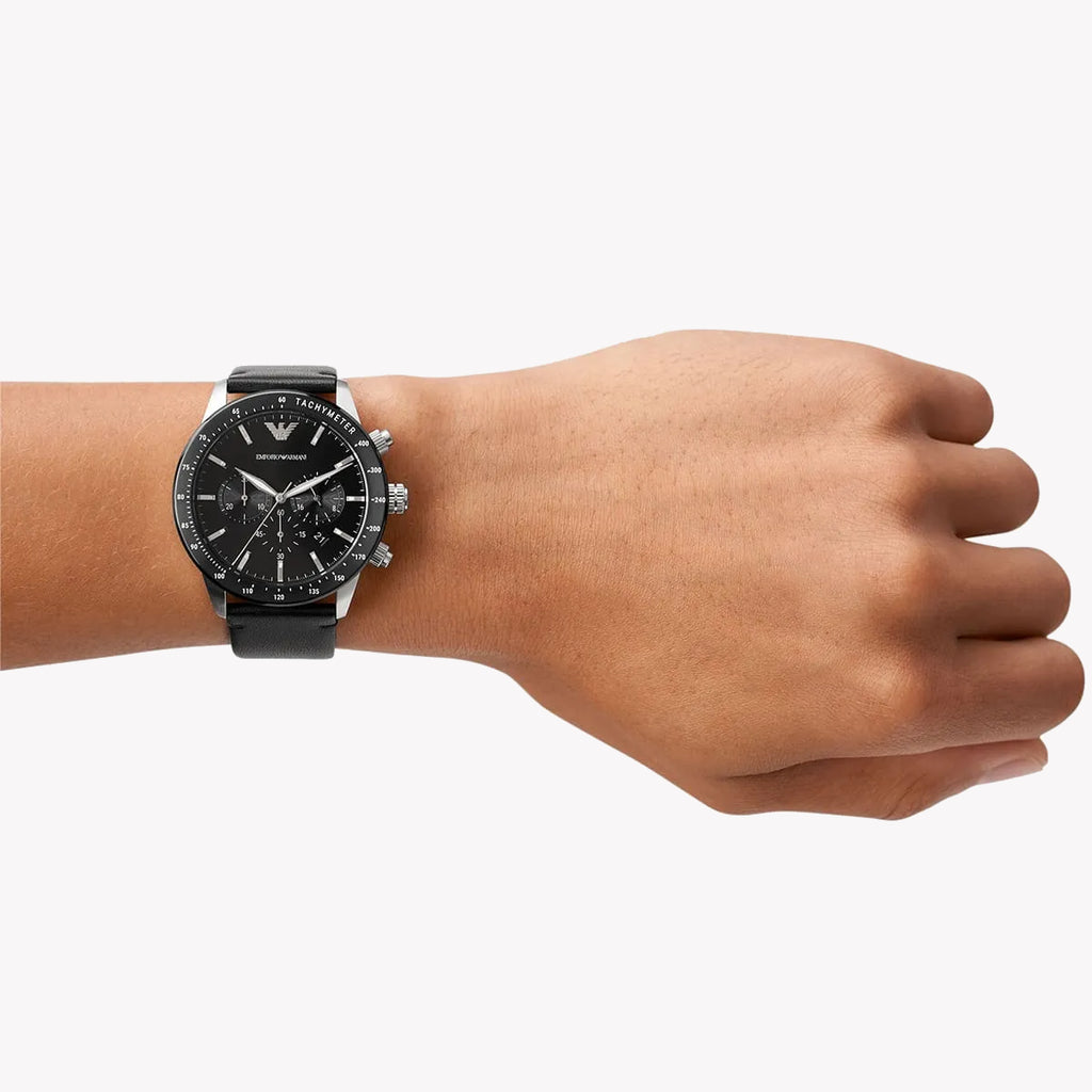 EMPORIO ARMANI AR11243 - BOLD SOPHISTICATION MEN’S WATCH WITH BLACK LEATHER BAND & SILVER CASE-i-Watch-4