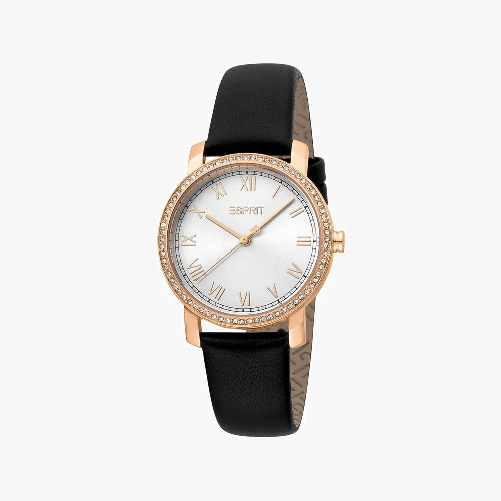 Esprit Women's Black Leather Watch, Silver Dial | Es1l046m0035 by i-watch